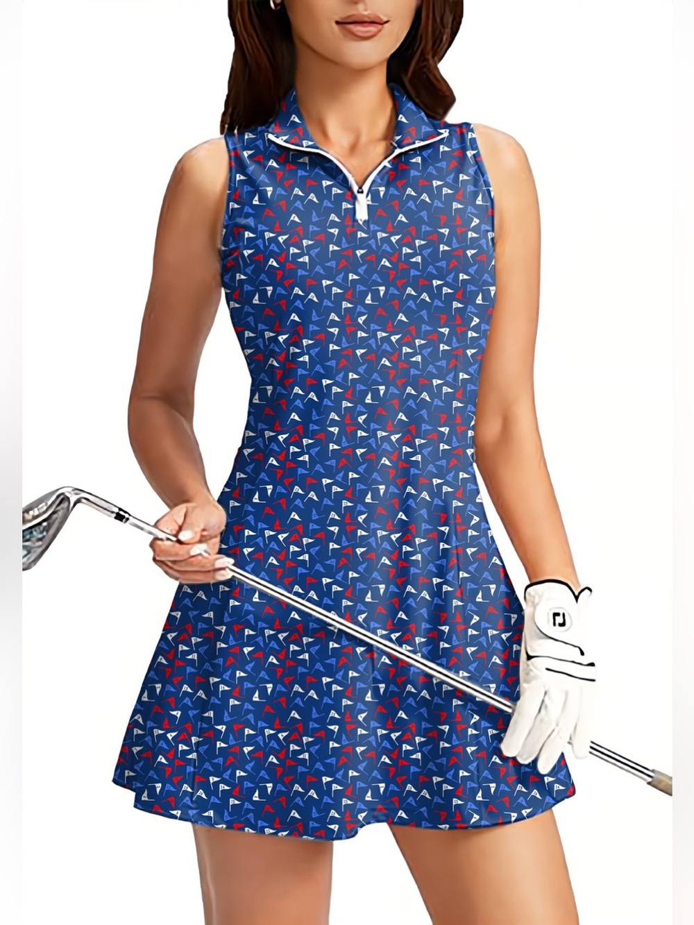 Golf Gentry FLAG TAP WOMEN'S GOLF SLEEVELESS ZIPPER DRESS Set